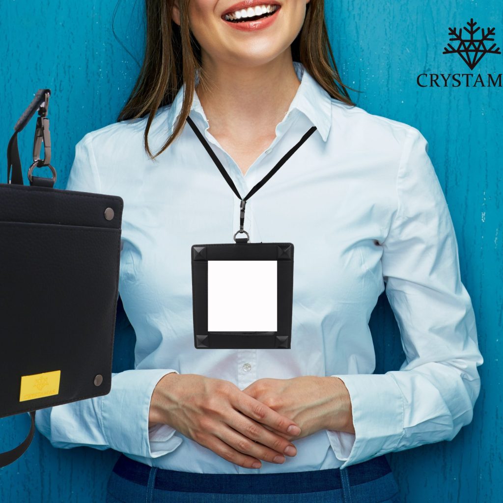 Leather Badge Holder With Metal Studs